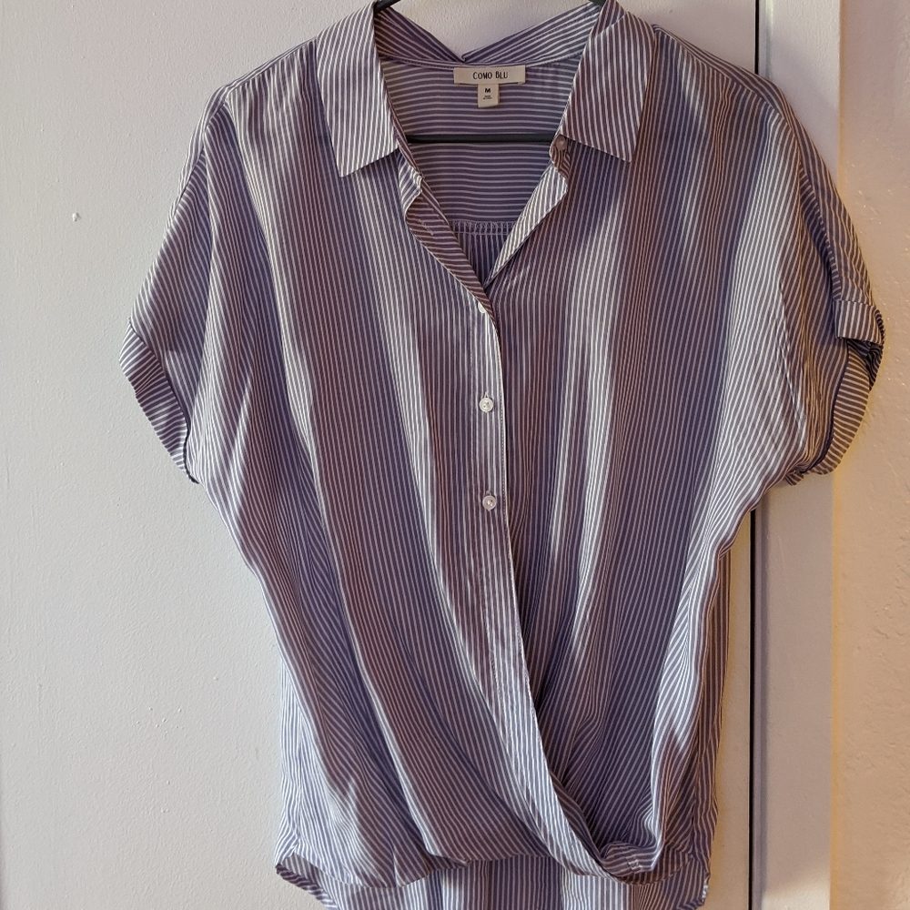 Purple Striped Button Top